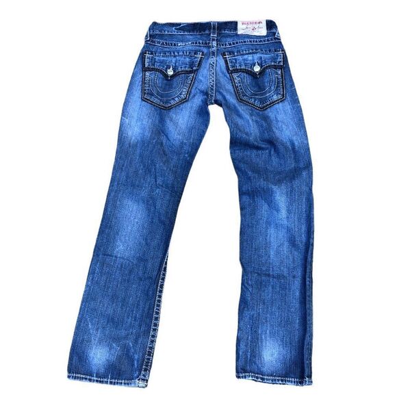RARE True Religion Jeans Size 32 STRAIGHT Outline Big T Blue - Picture 3 of 8